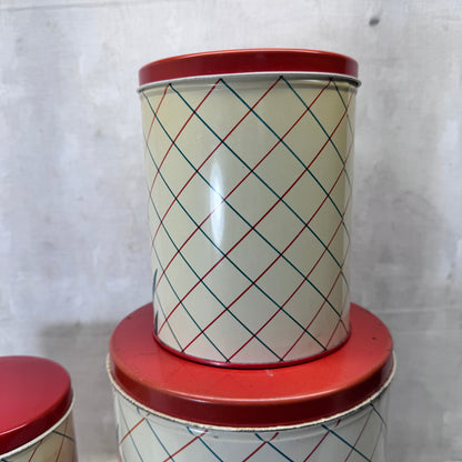 Red Green Floral Kitchen Canister Christmas Tin Set Vintage #2195