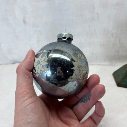 Christmas Cheer Blue Shiny Brite Glass Ornament Vintage #2066