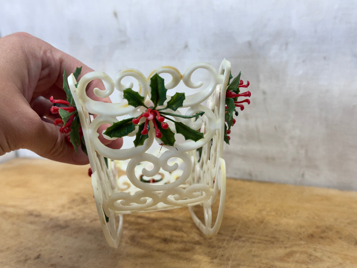 Vintage Celluloid Santa Mistletoe Sleigh #1724