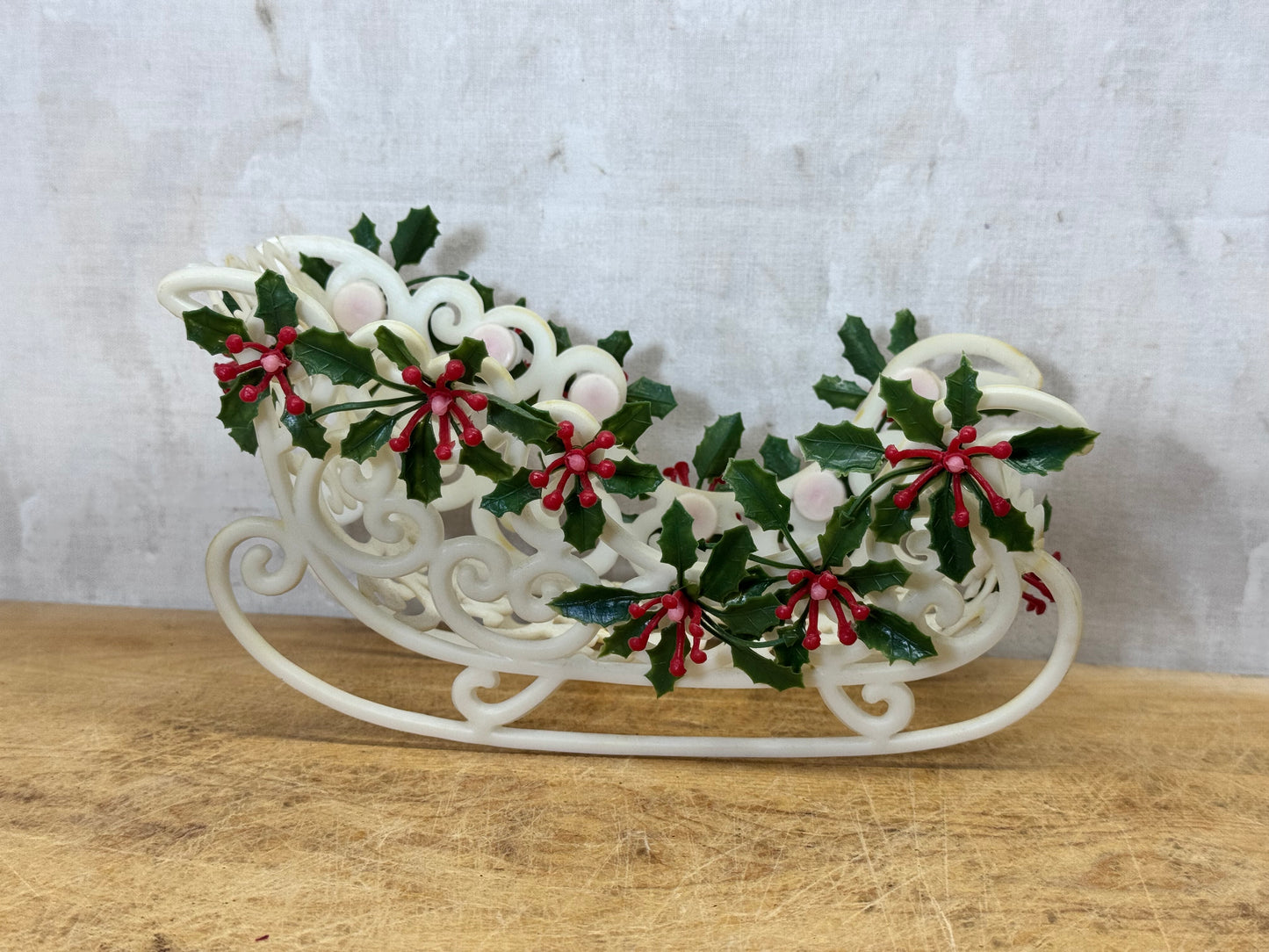 Vintage Celluloid Santa Mistletoe Sleigh #1724