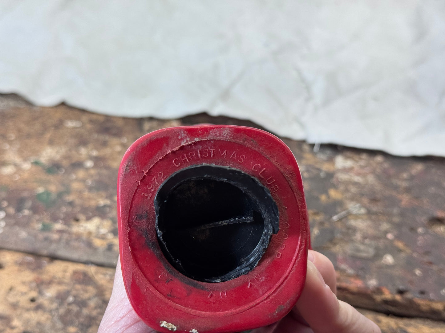 Vintage 1972 Christmas Club Santa Claus Red Rubber Plastic Coins Bank #1748