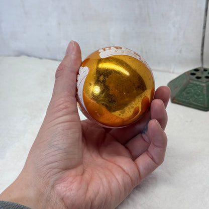 Stenciled Yellow/Gold Shiny Brite Glass Ornament Vintage #2066