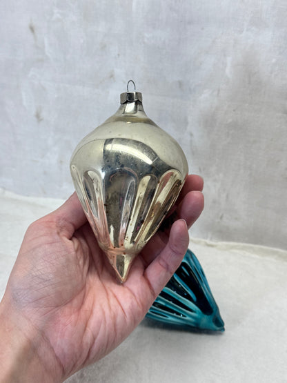 Vintage Glass Tapered Ball Fluted Christmas Ornaments Teardrop #2159