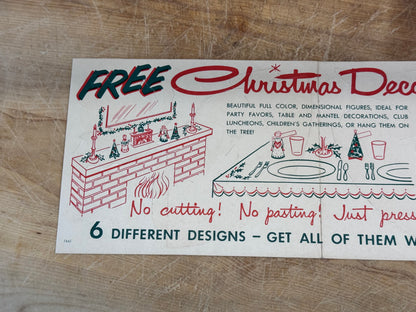 NOS Paper Christmas Cut-Outs Post Cereal Vtg #1628