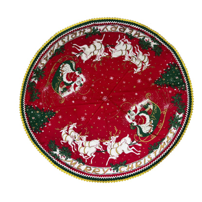 Christmas Tablecloth Round Santa Sleigh Vintage #2191