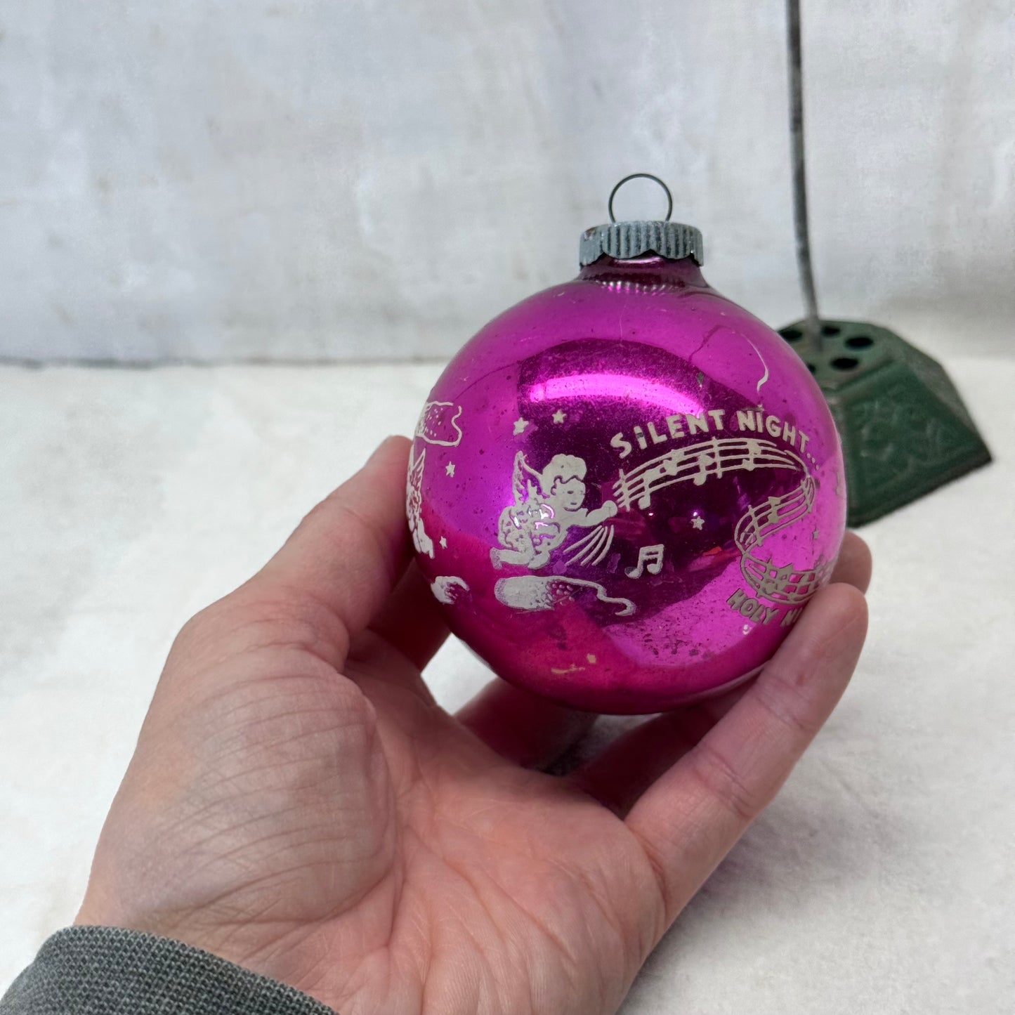 Pink Silent Night Glass Ornament Shiny Brite Vintage #2063