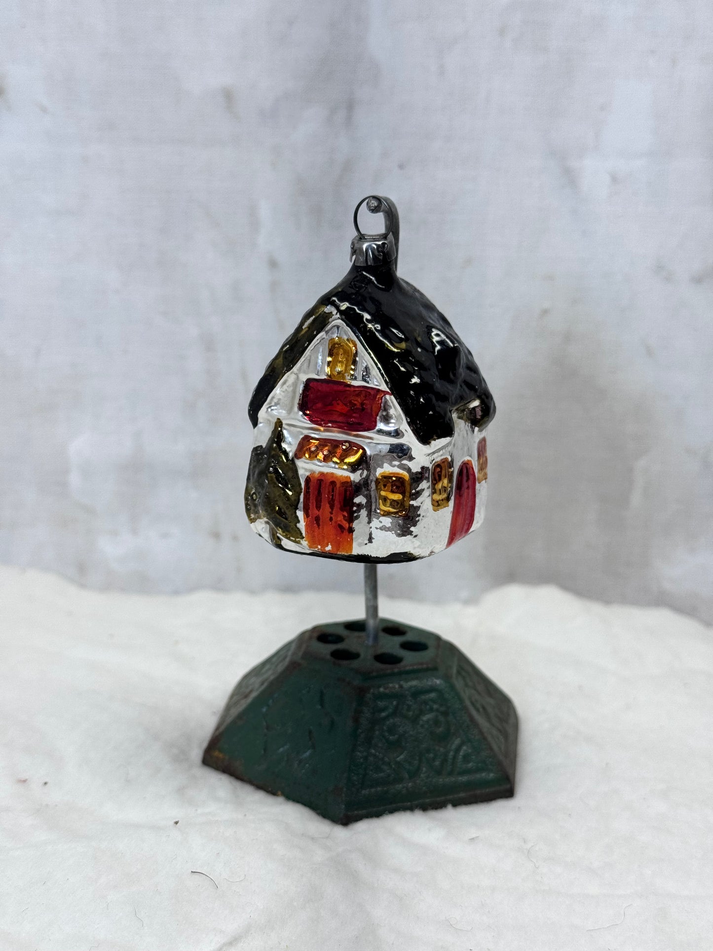 Vintage Christmas Painted House Glass Ornament #1798