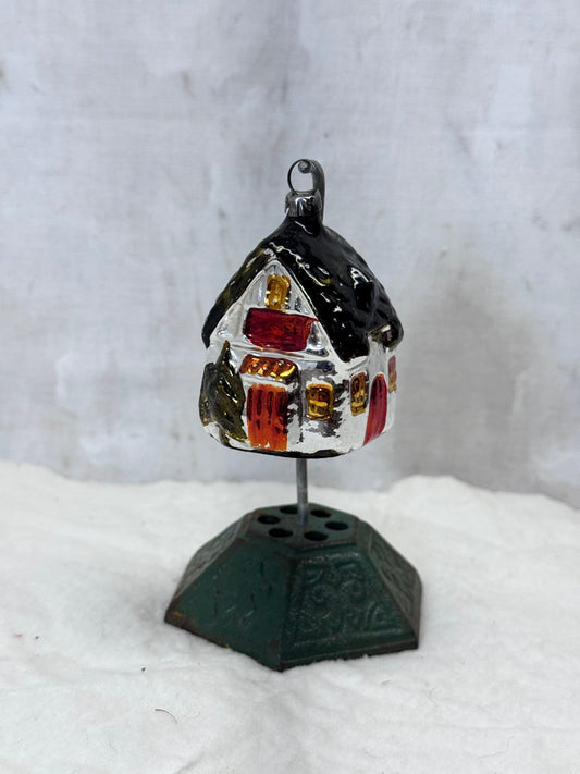 Vintage Christmas Painted House Glass Ornament #1798