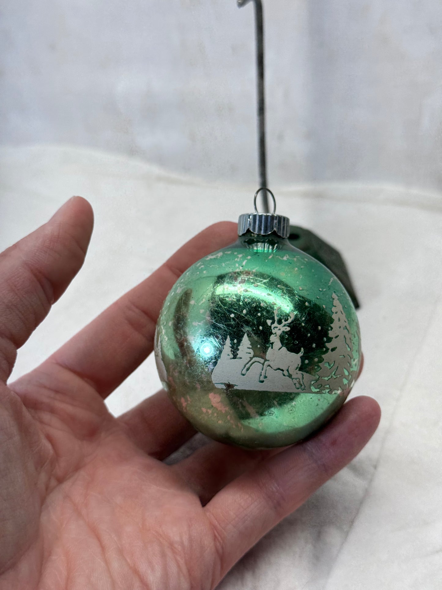 Shiny Brite Glass Deer Stenciled Ornament Vintage #2156