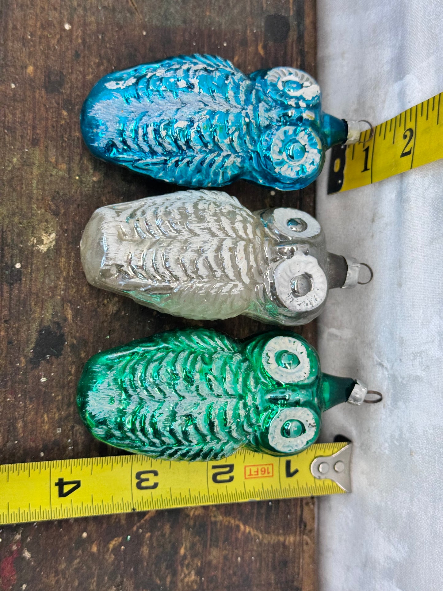 Vintage Christmas Owl Ornaments set of 3 #1623