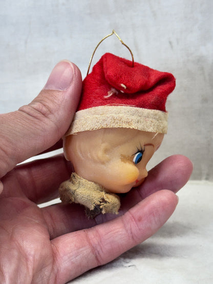 Vintage Felt Pixie Elf Head Ornament #1996