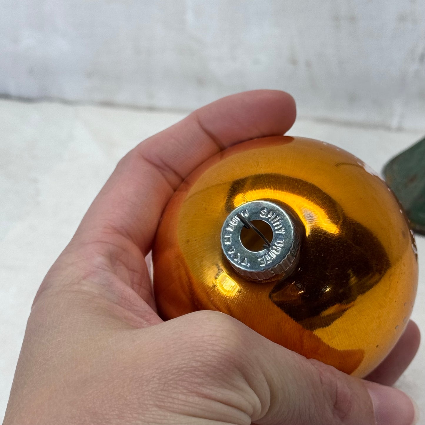 Stenciled Yellow/Gold Shiny Brite Glass Ornament Vintage #2066