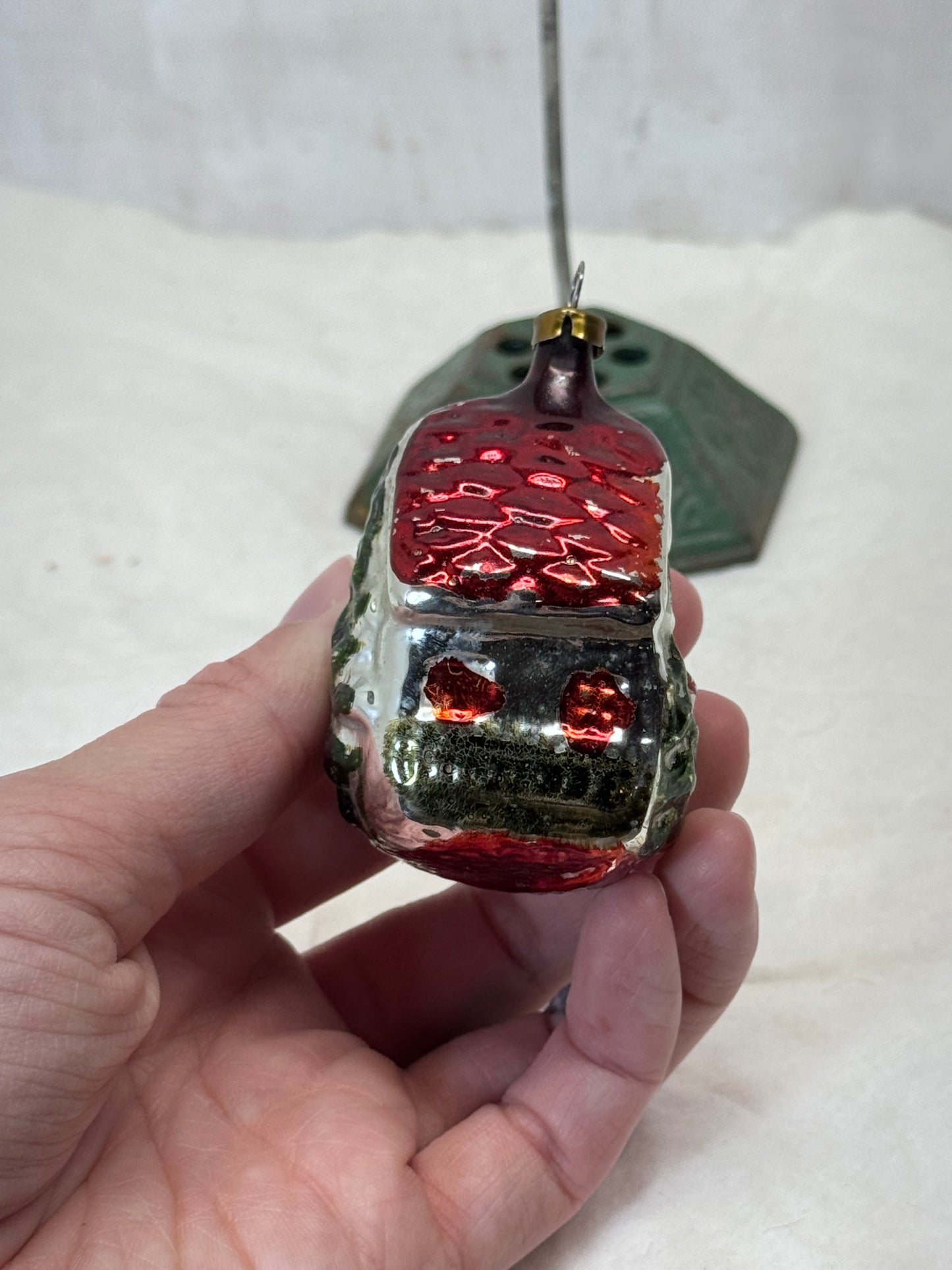 Vintage Christmas Painted House Glass Ornament #1793