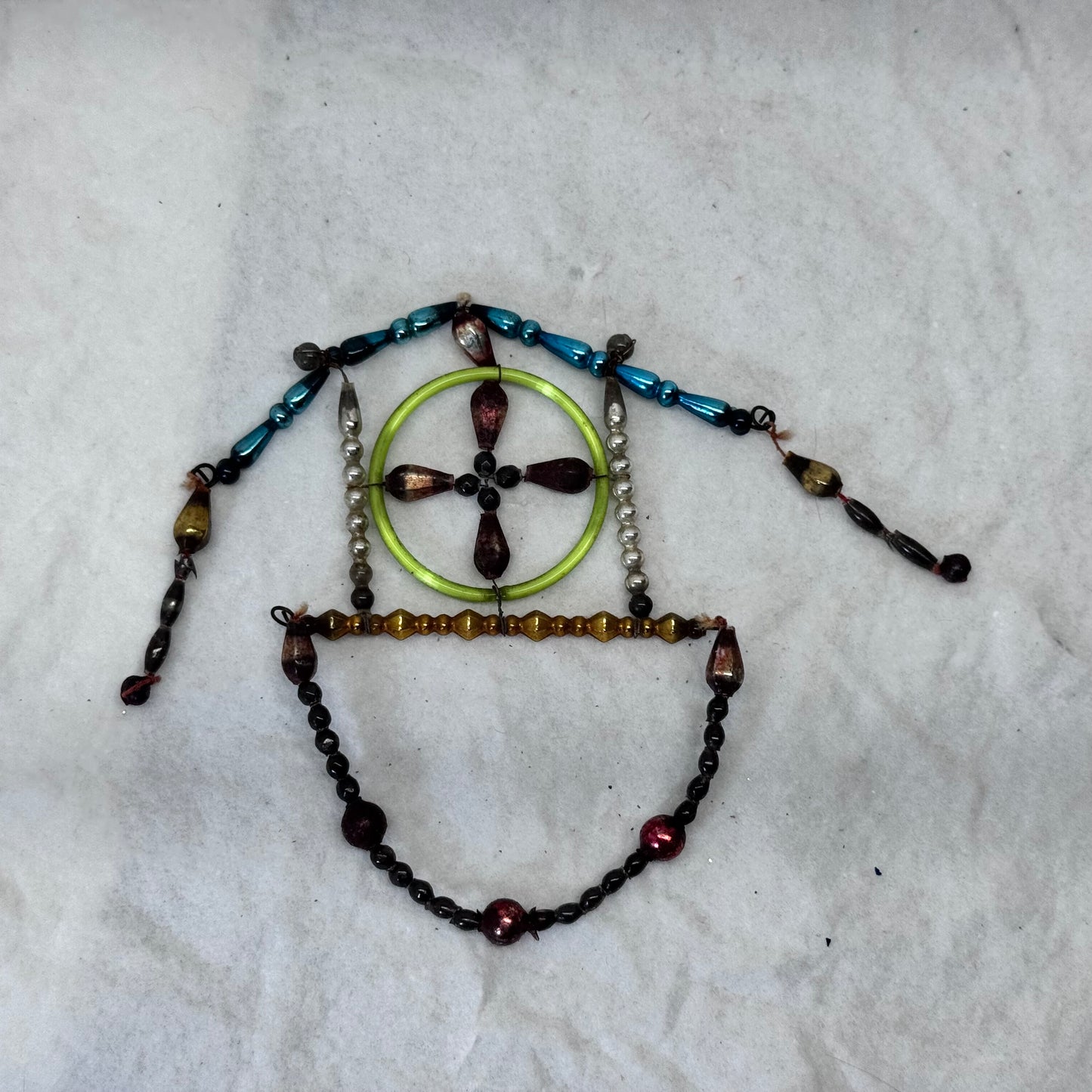 Victorian Dangle Beaded Glass Ornament House Cross #2092