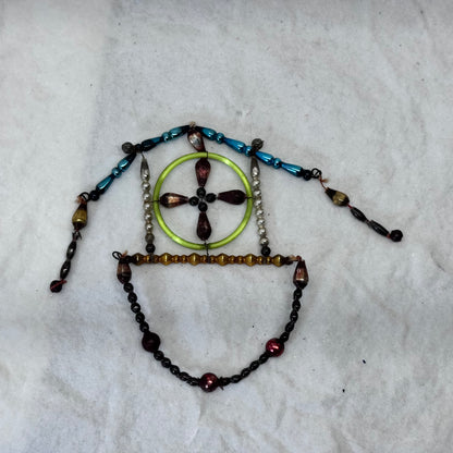 Victorian Dangle Beaded Glass Ornament House Cross #2092