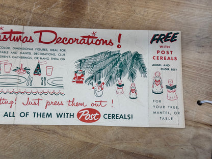 NOS Paper Christmas Cut-Outs Post Cereal Vtg #1628