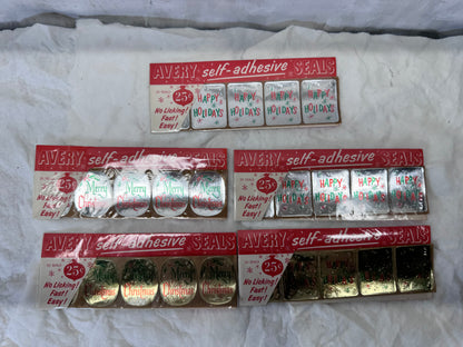 Avery Self Adhesive Christmas Stickers Seals Vintage NOS #2084