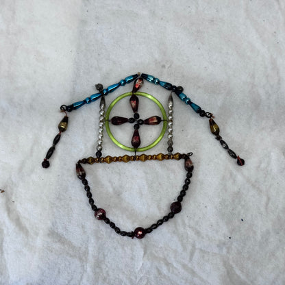 Victorian Dangle Beaded Glass Ornament House Cross #2092