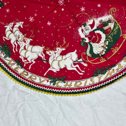 Christmas Tablecloth Round Santa Sleigh Vintage #2191