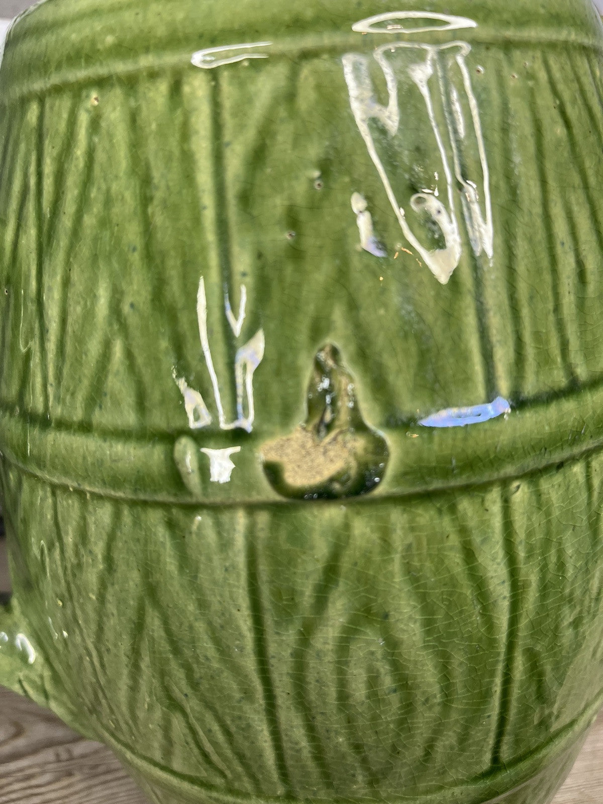 Antique Vintage Greenware Collectible Pitcher With Manufacturing Flaws Home Deco