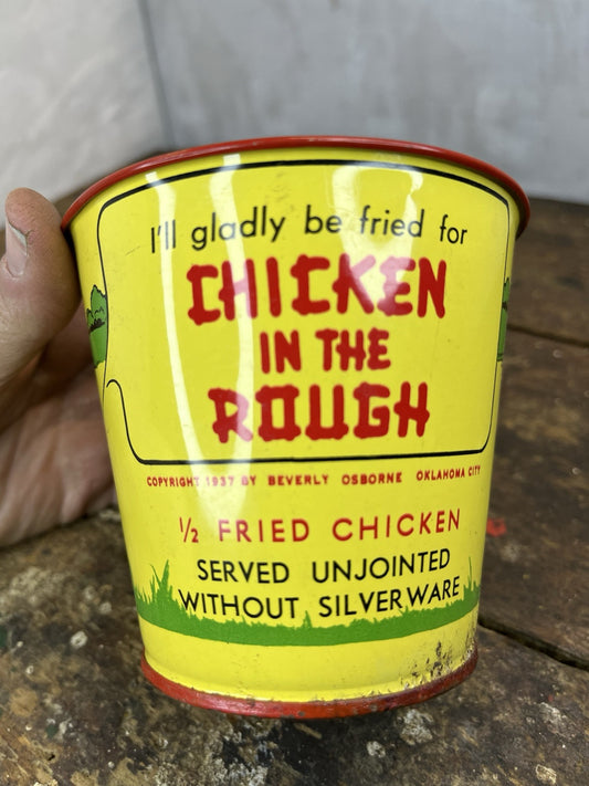 Vintage Collectible Farm Decor Chicken In The Rough tin Bucket