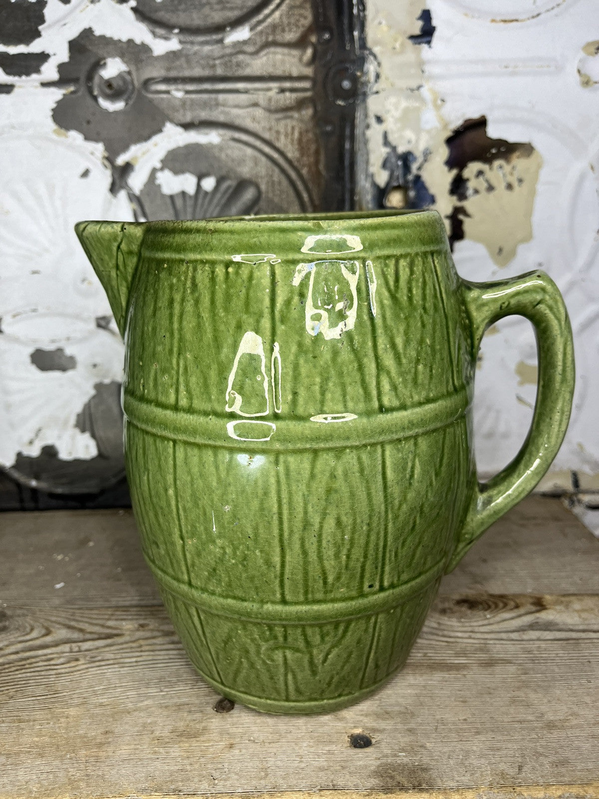 Antique Vintage Greenware Collectible Pitcher With Manufacturing Flaws Home Deco