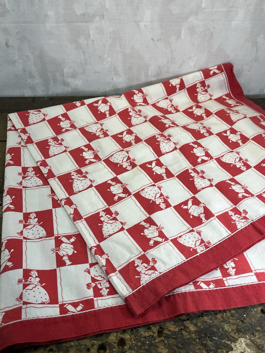  Vintage Farm Decor Red & White 31 1/2 By 31 1/2 Tablecloth 