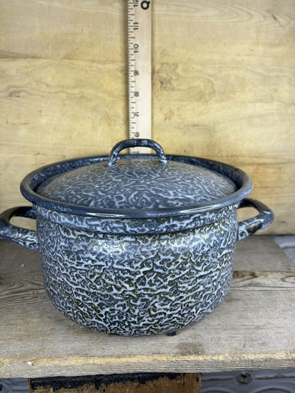 Antique Vintage Grey Enamelware Pan W/Cover Collectible Home Decor