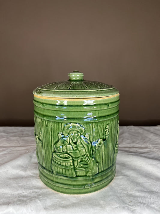 Vintage Collectible Home Decor Green McCoy Tavern Scene Tobacco Jar