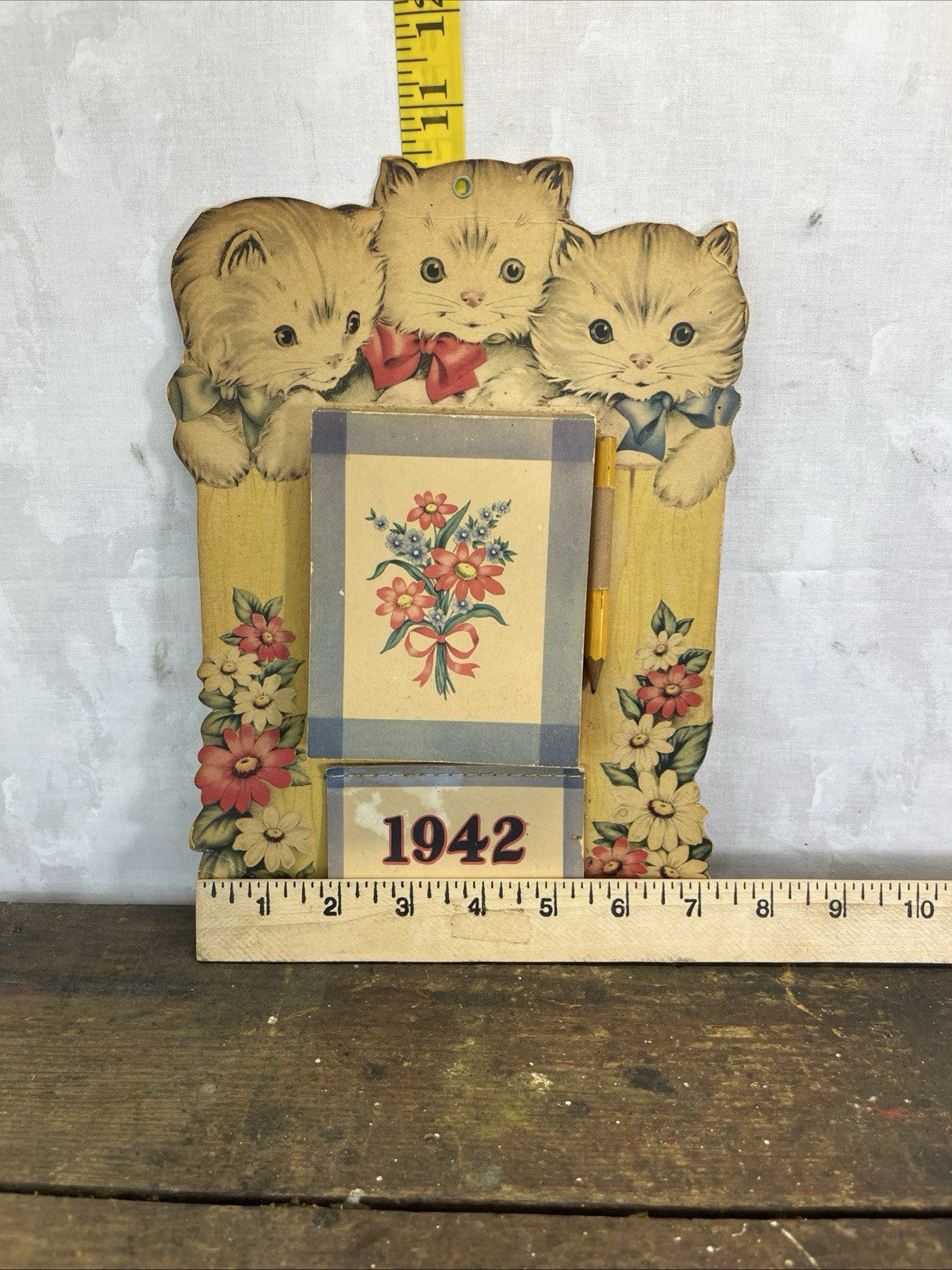  Vintage NOS 1942 Heavy Cardboard Kitty Calendar Collectible 