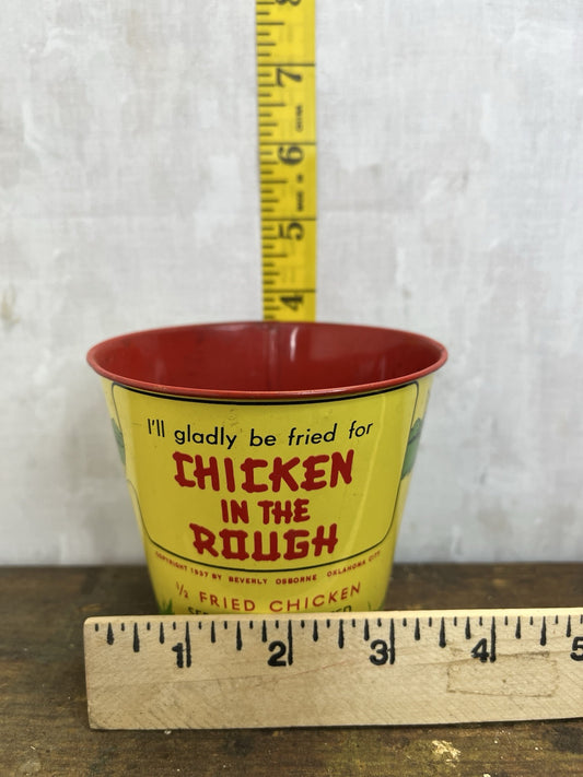 Vintage Collectible Farm Decor Chicken In The Rough tin Bucket