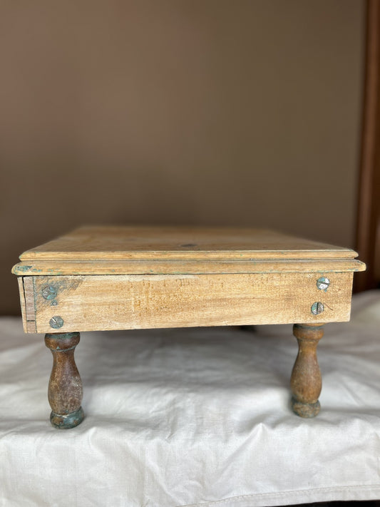 Antique Vintage Traces Of Green Paint Tuffet Footstool Riser Home Decor