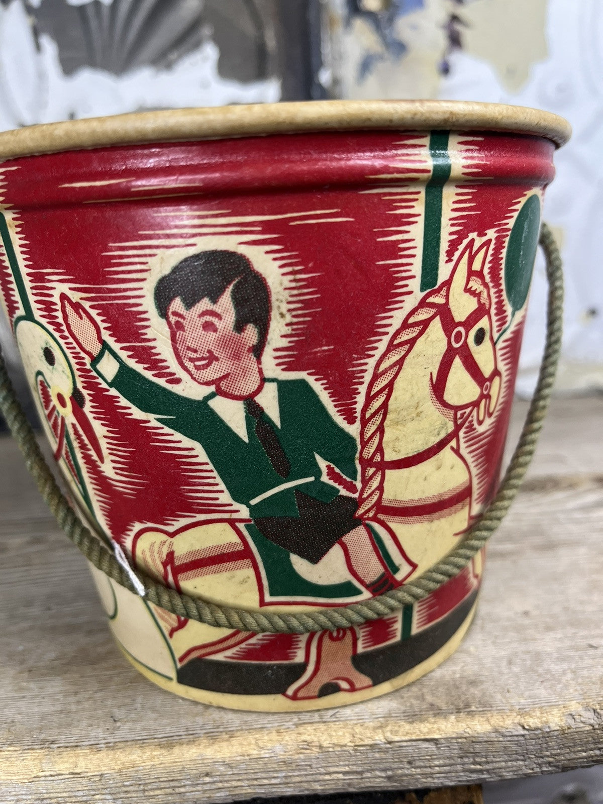 Vintage Waxed Cardboard Wolverine Supply Child’s Bucket Collectible 