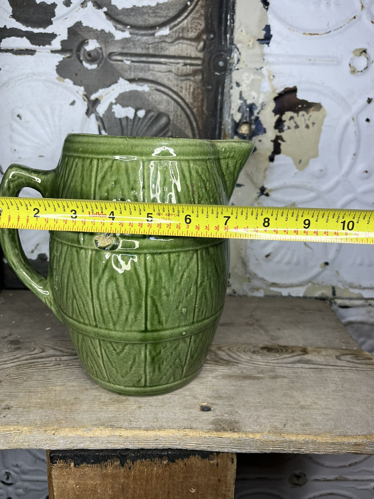 Antique Vintage Greenware Collectible Pitcher With Manufacturing Flaws Home Deco