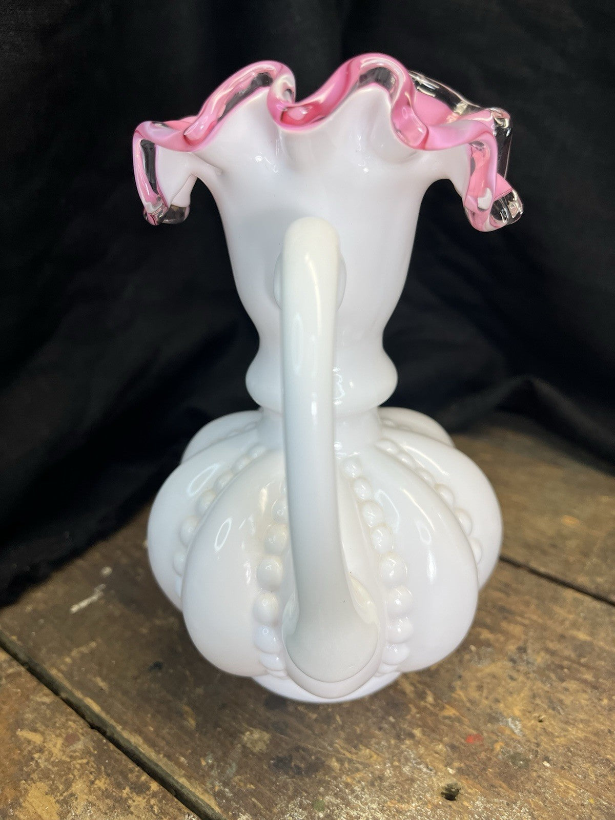  Vintage Collectible Pink & White Ruffled Fenton Pitcher