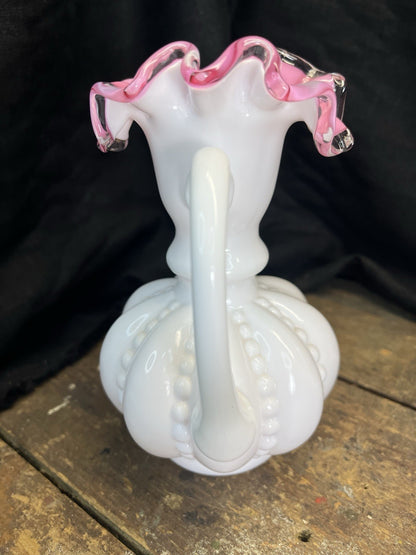  Vintage Collectible Pink & White Ruffled Fenton Pitcher