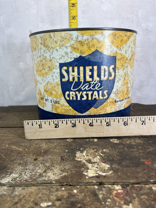 Vintage Collectible Farm Decor Shields Date Crystals Composite & Metal Tin