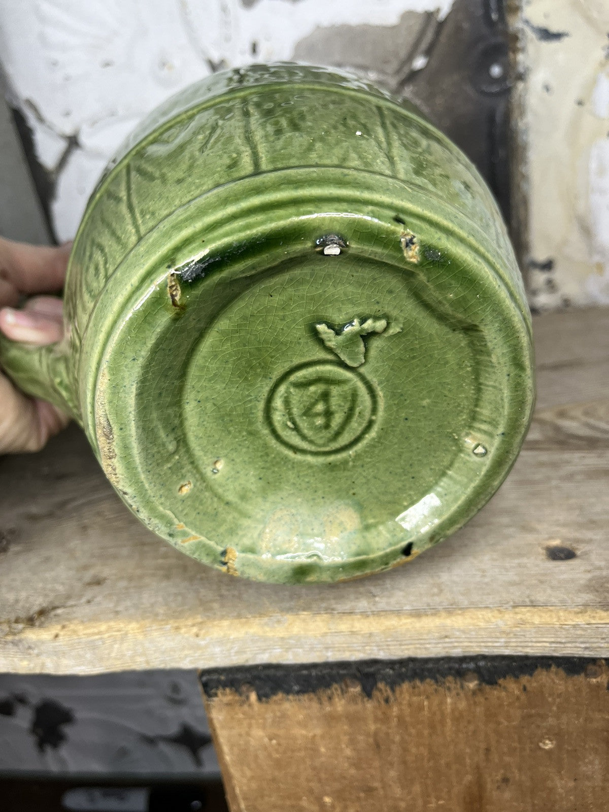 Antique Vintage Greenware Collectible Pitcher With Manufacturing Flaws Home Deco