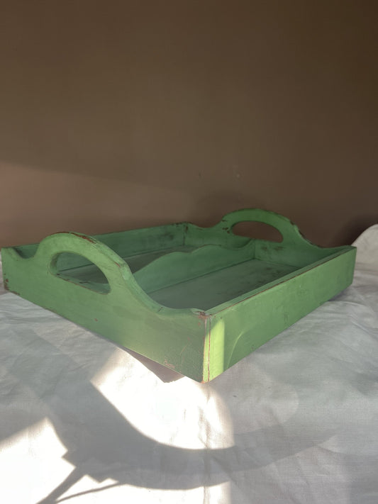 Antique Vintage Green Distressed Home Decor Tray