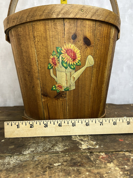 Vintage Sunflower Wood Pail Farm Decor