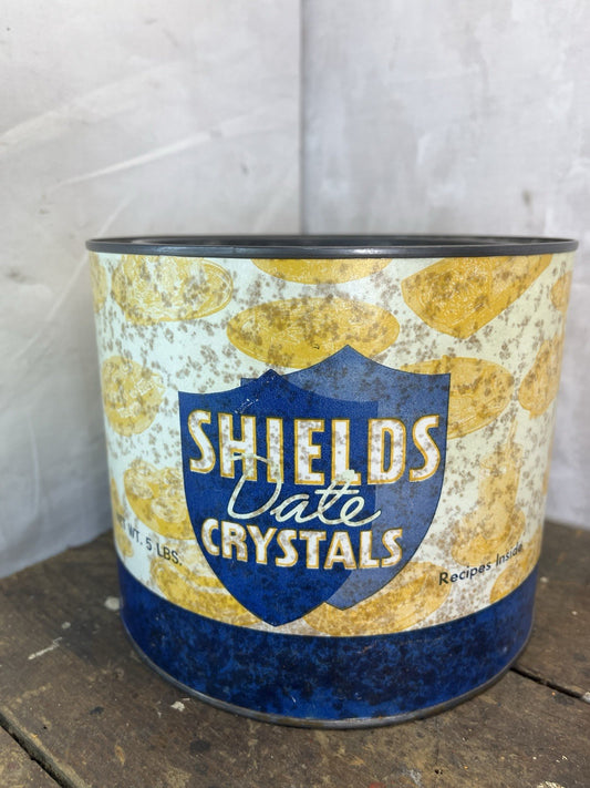 Vintage Collectible Farm Decor Shields Date Crystals Composite & Metal Tin