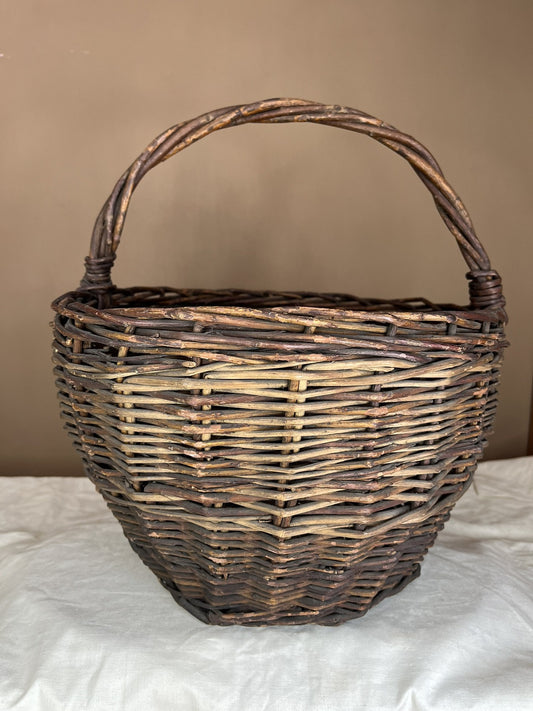 Antique Vintage European Handmade Twig Basket Collectible Home Decor