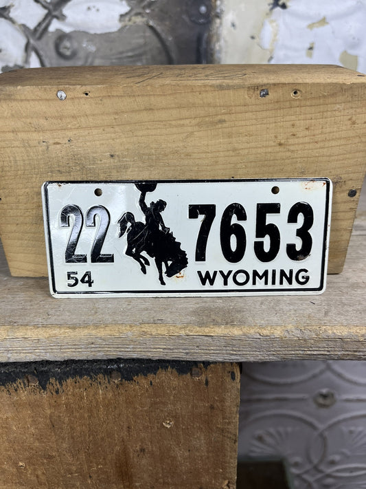 Vintage Collectible Man cave 1954 Wyoming Liscense Plate 