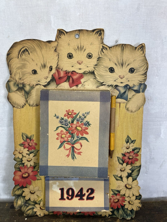  Vintage NOS 1942 Heavy Cardboard Kitty Calendar Collectible 