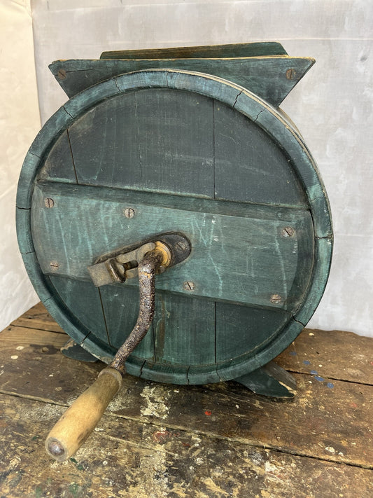 Primitive Antique Original Green Paint Butter Churn Home Decor