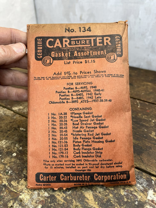 Vintage Mancave No.134 Carburetor Gasket Assortment NOS 1937-1942 Pontiac & Olds