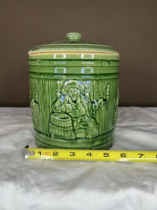 Vintage Collectible Home Decor Green McCoy Tavern Scene Tobacco Jar
