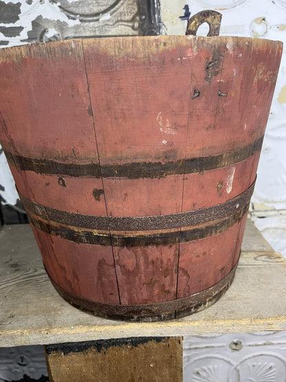 Primitive Antique Original Red Milk Paint Sap Bucket Home Decor Farm