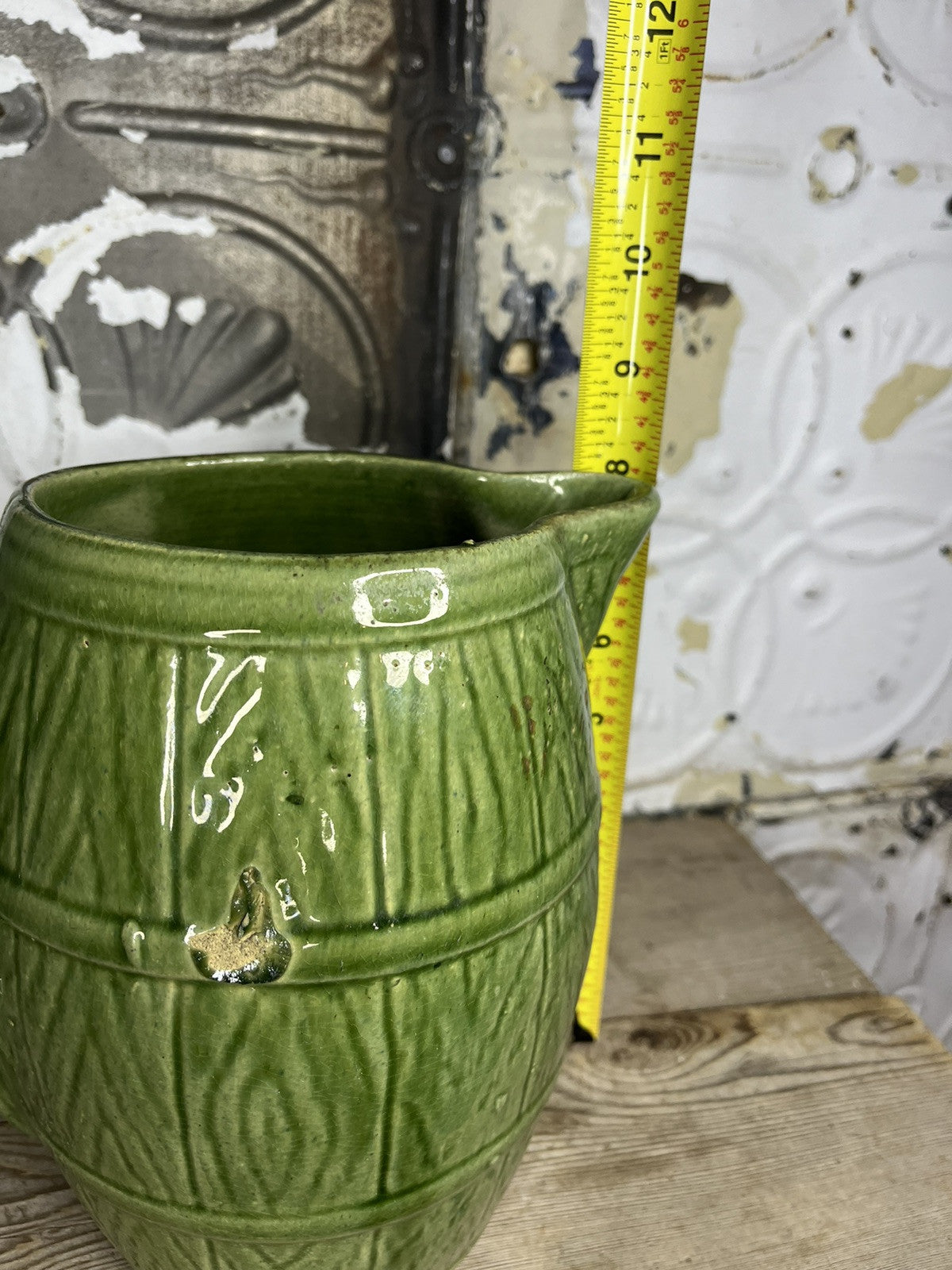 Antique Vintage Greenware Collectible Pitcher With Manufacturing Flaws Home Deco