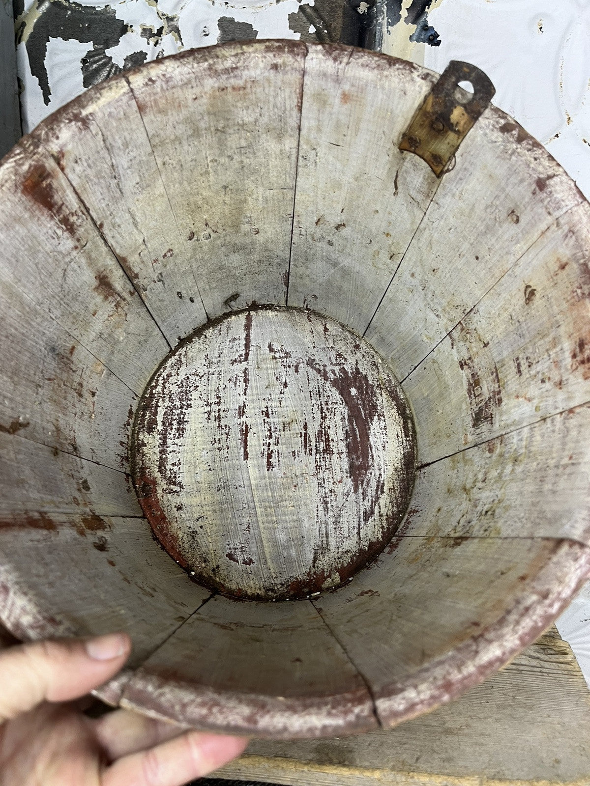 Primitive Antique Original Red Milk Paint Sap Bucket Home Decor Farm